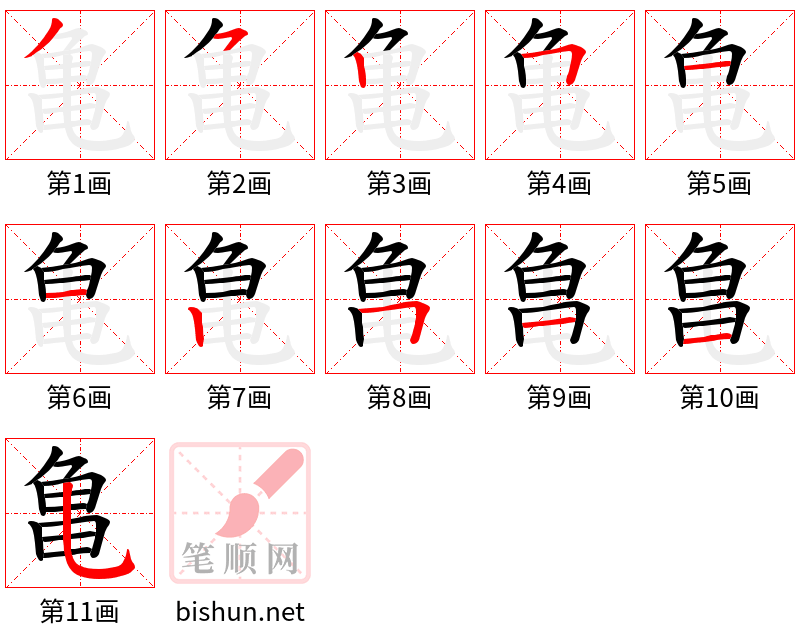 亀 笔顺规范