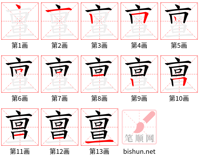 亶 笔顺规范