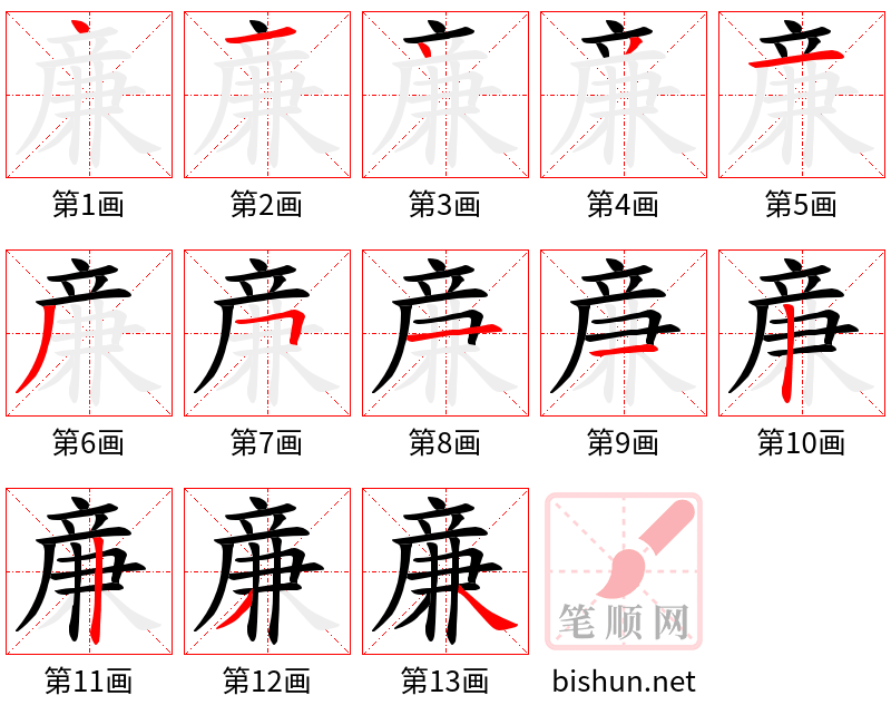 亷 笔顺规范