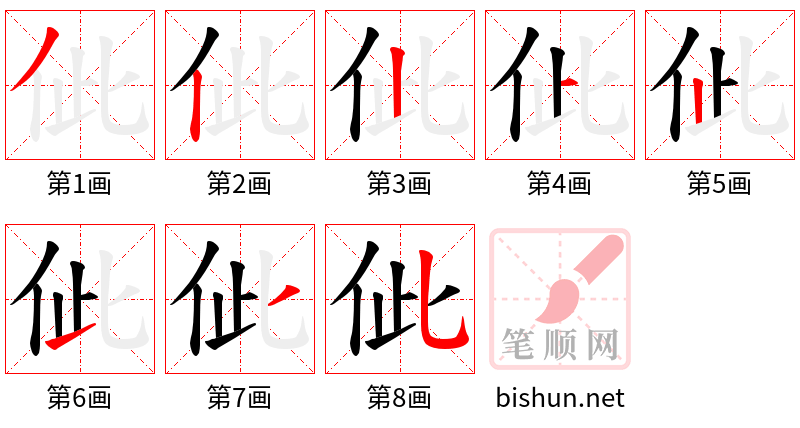 佌 笔顺规范