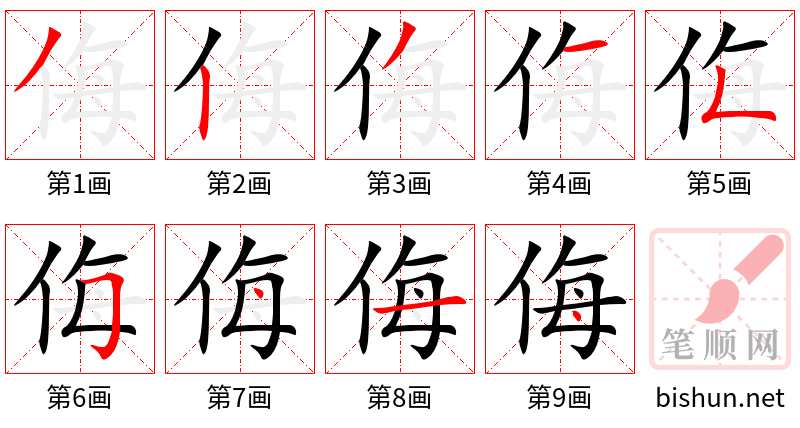 侮 笔顺规范