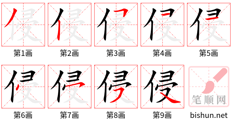 侵 笔顺规范