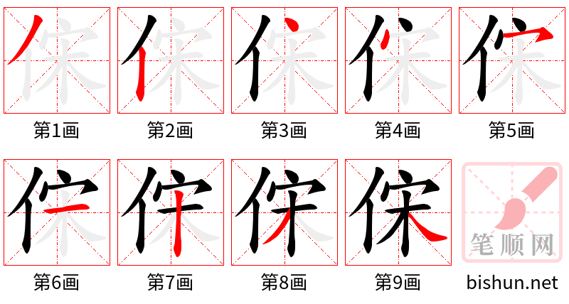 俕 笔顺规范