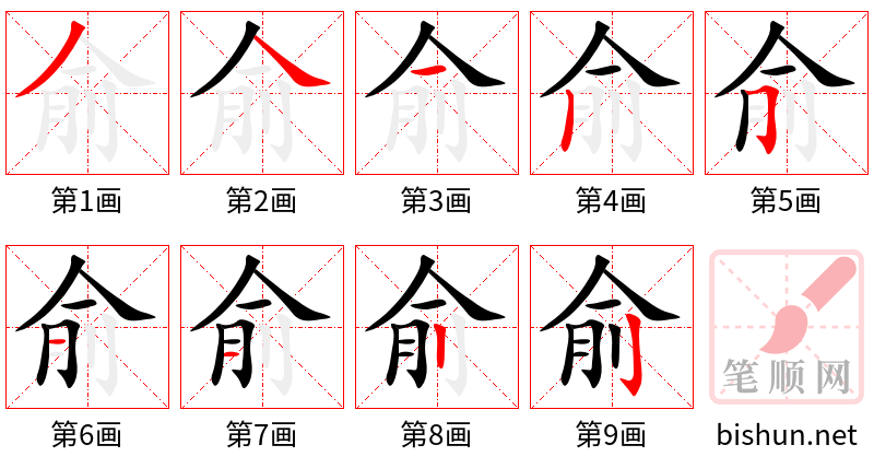 俞 笔顺规范