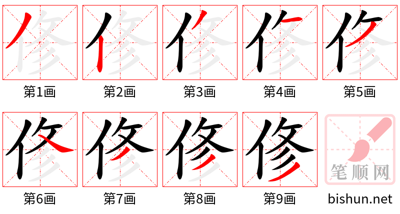 俢 笔顺规范