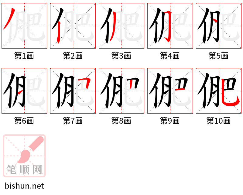 俷 笔顺规范