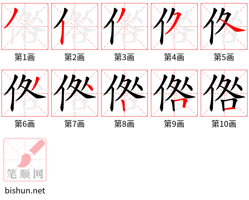 倃 笔顺规范