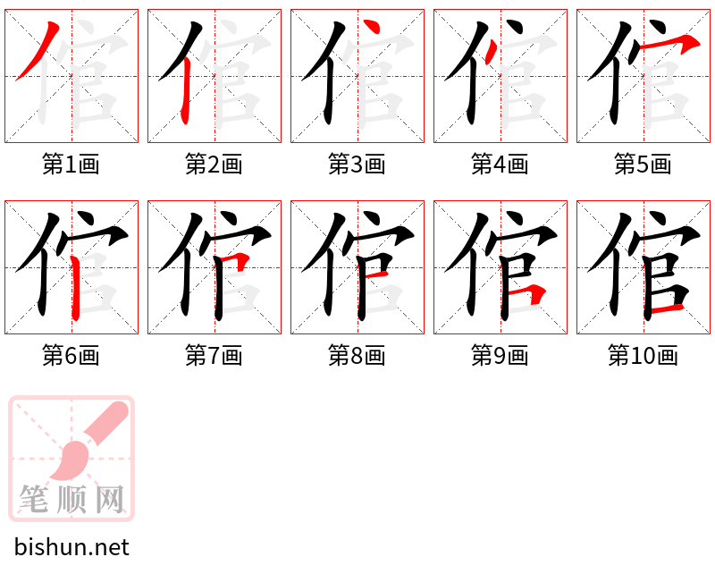 倌 笔顺规范