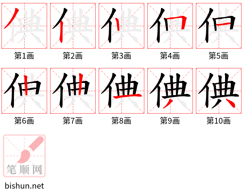 倎 笔顺规范