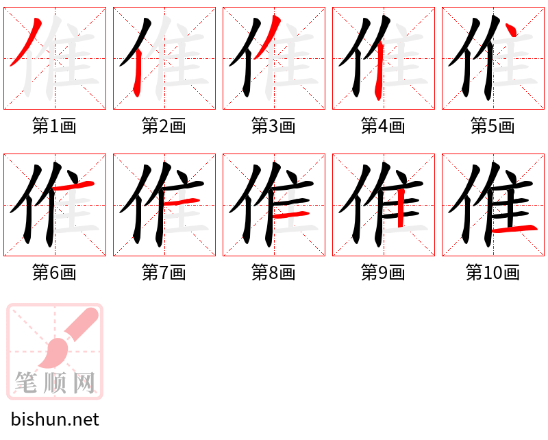 倠 笔顺规范