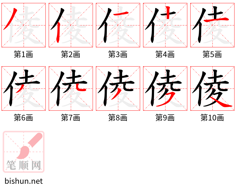 倰 笔顺规范