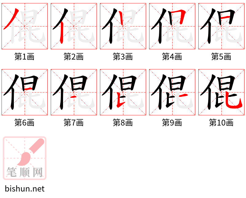 倱 笔顺规范