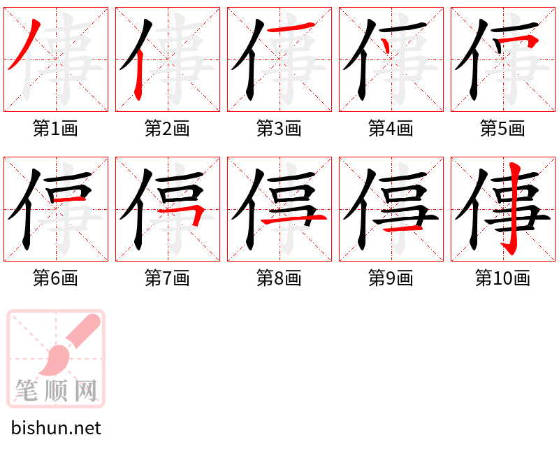 倳 笔顺规范