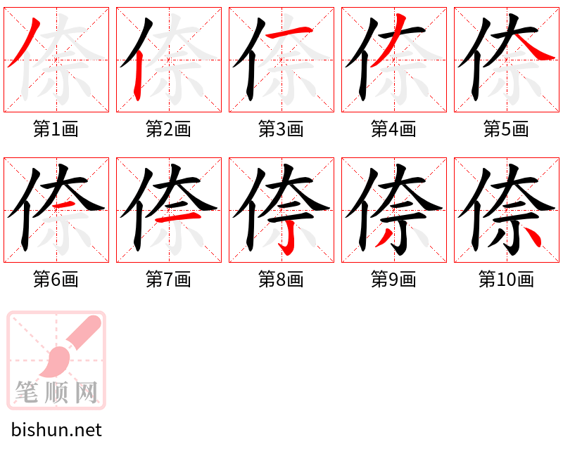 倷 笔顺规范