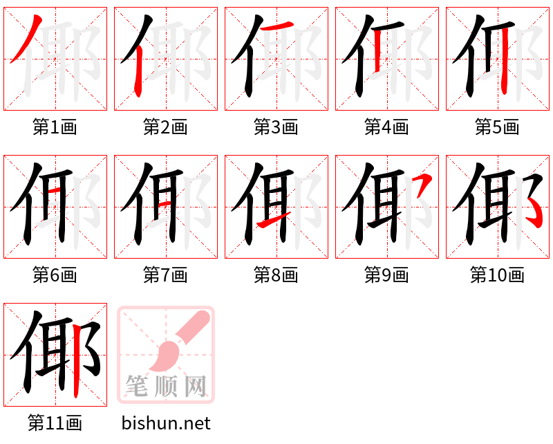 倻 笔顺规范