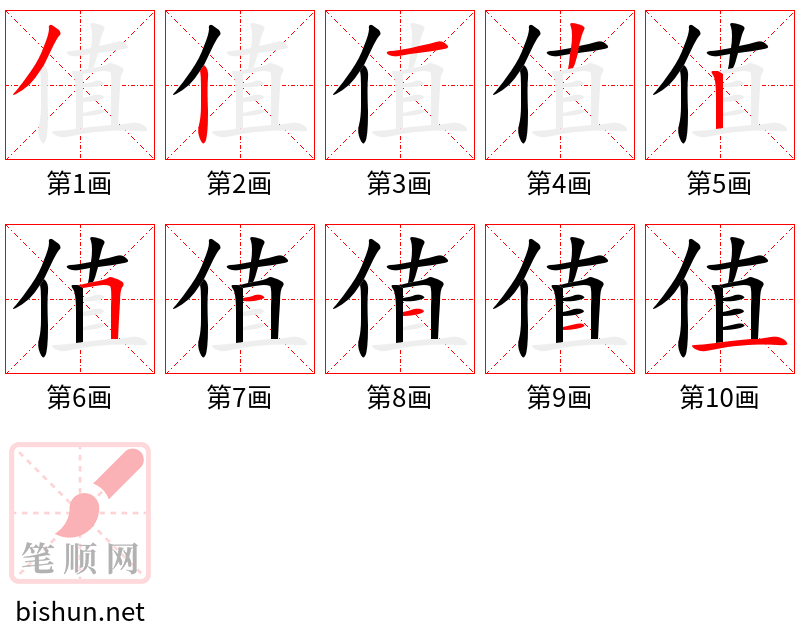 值 笔顺规范