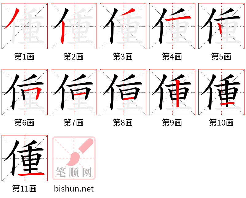 偅 笔顺规范