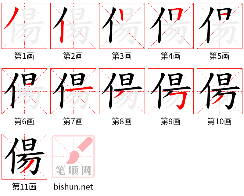 偒 笔顺规范