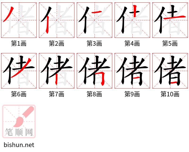 偖 笔顺规范