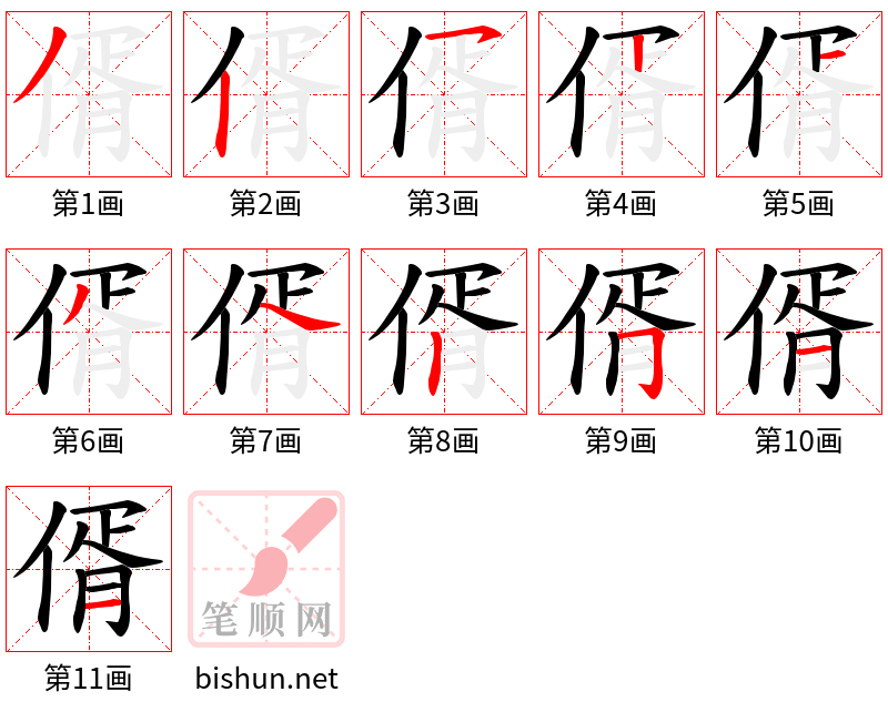 偦 笔顺规范