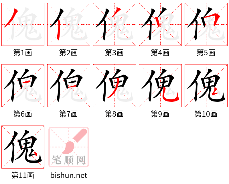 傀 笔顺规范