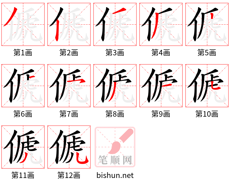 傂 笔顺规范