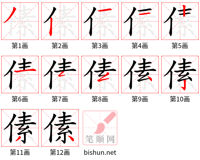 傃 笔顺规范