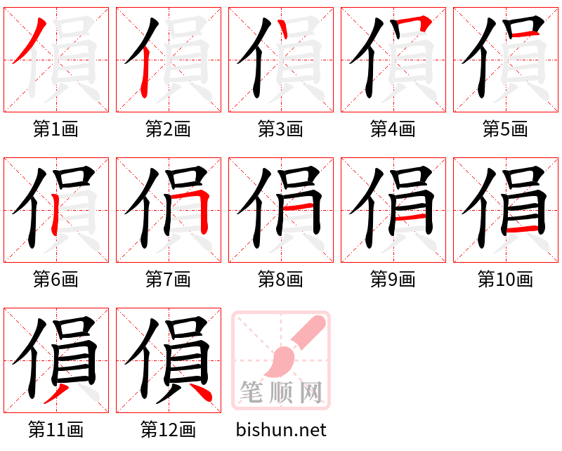 傊 笔顺规范