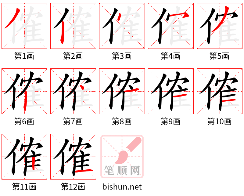 傕 笔顺规范