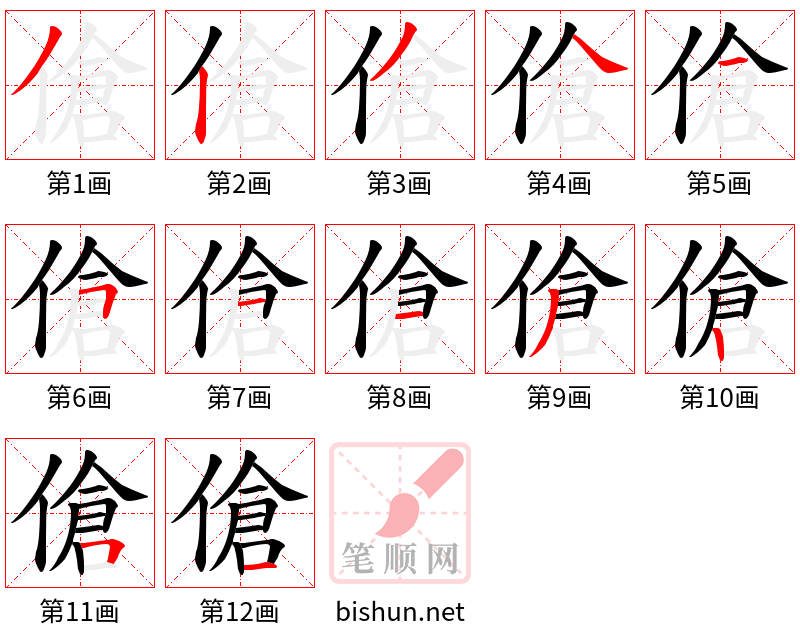 傖 笔顺规范