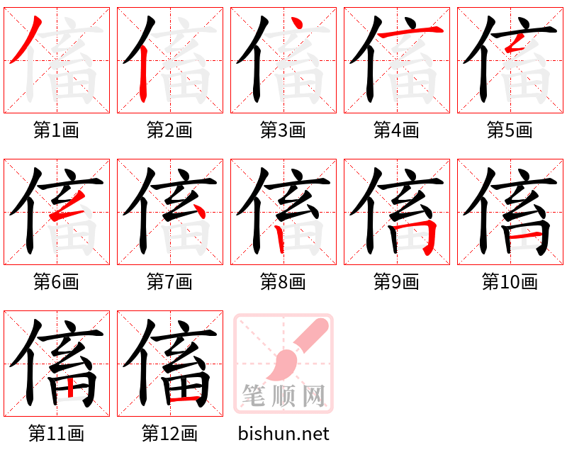 傗 笔顺规范