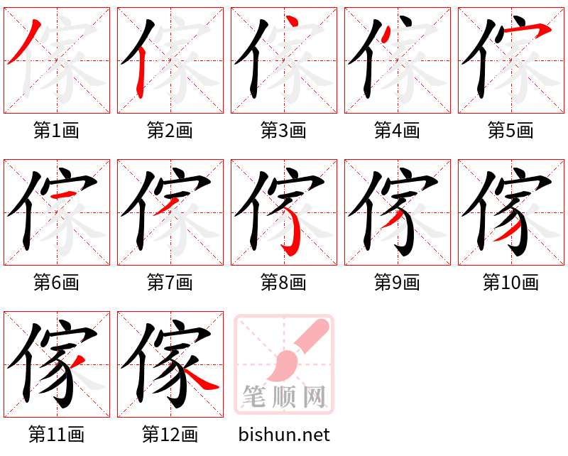 傢 笔顺规范