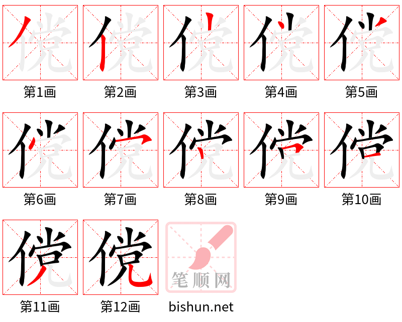 傥 笔顺规范