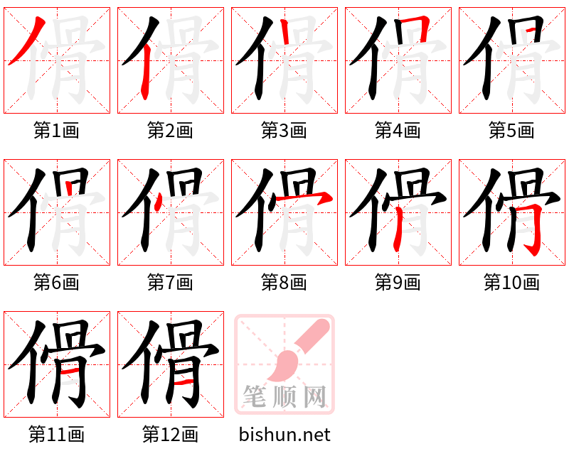 傦 笔顺规范