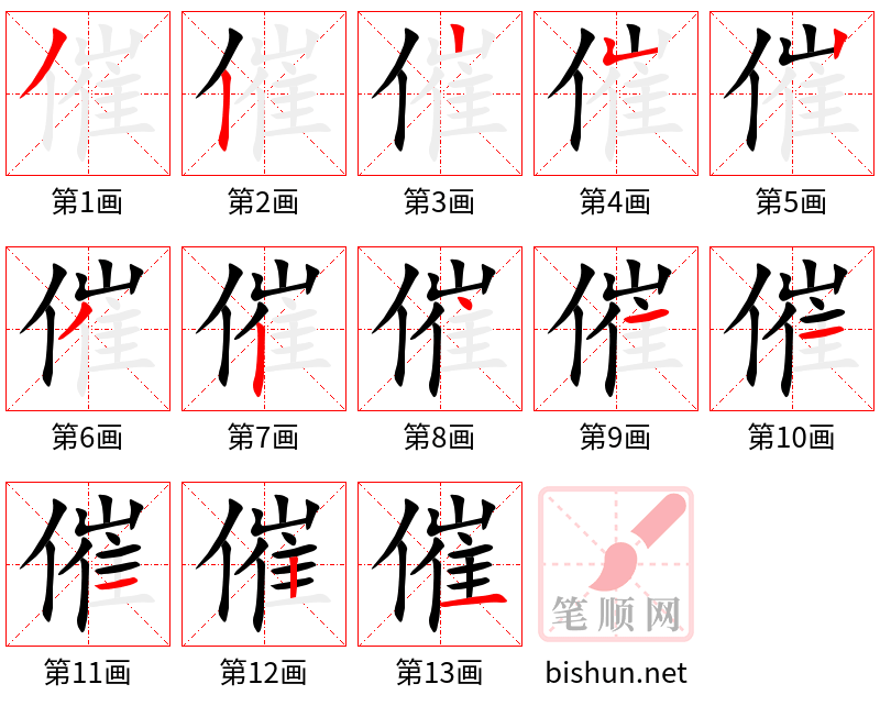 催 笔顺规范