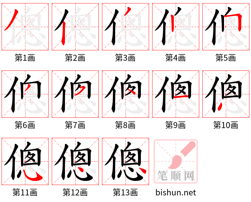 傯 笔顺规范