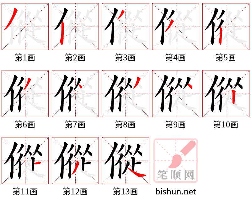 傱 笔顺规范