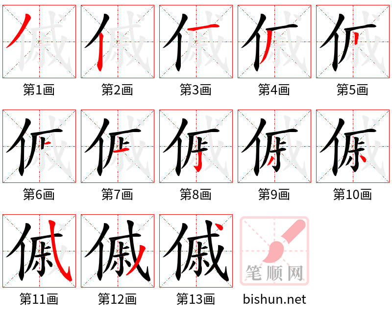 傶 笔顺规范