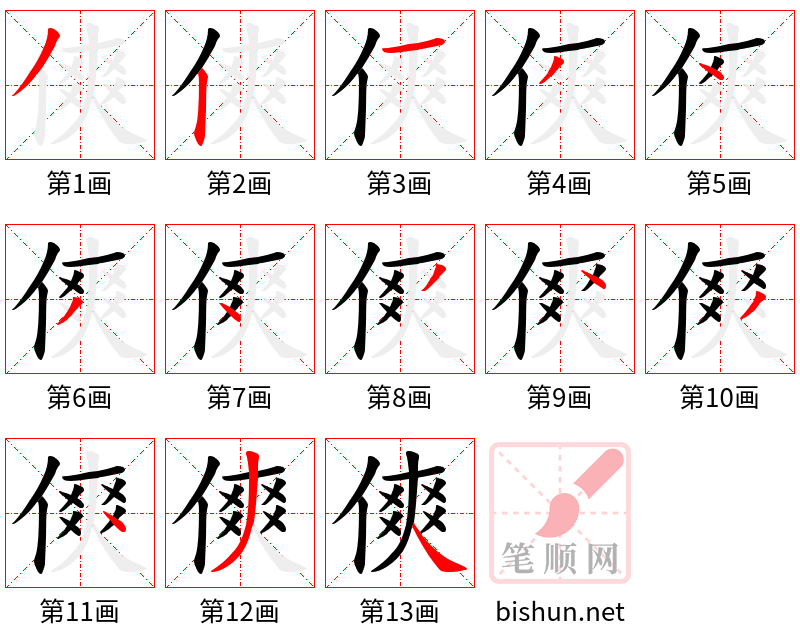 傸 笔顺规范