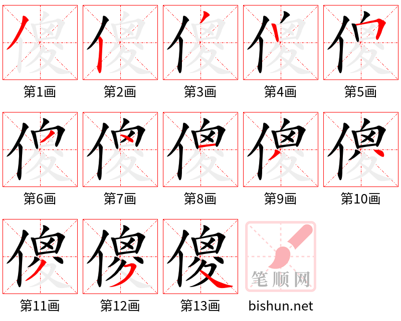 傻 笔顺规范