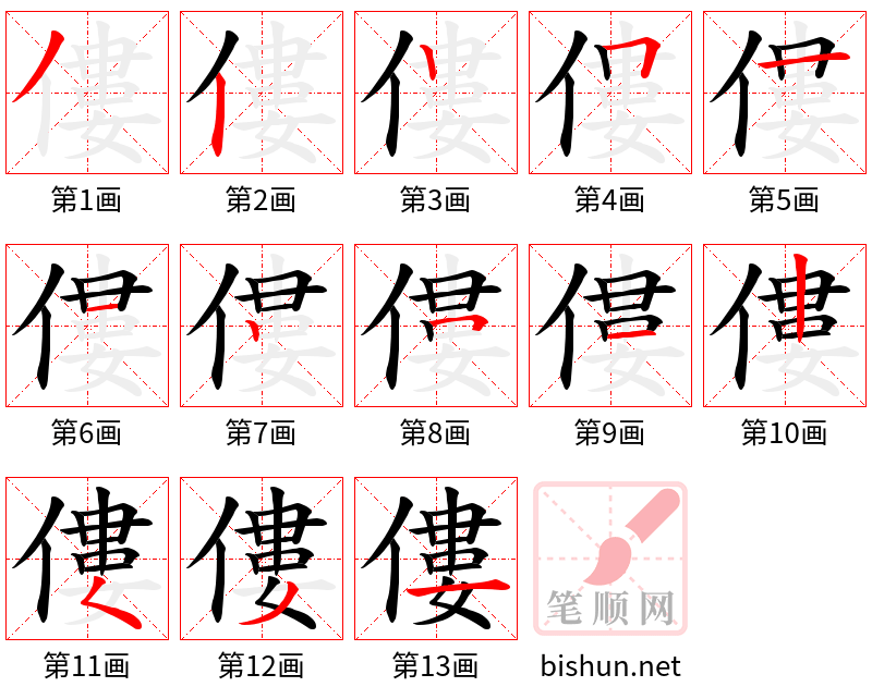 僂 笔顺规范