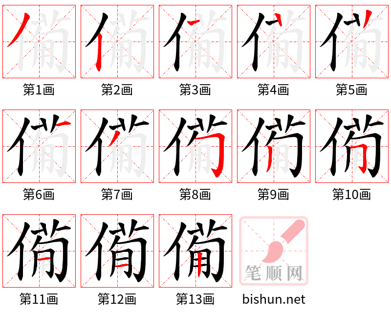 僃 笔顺规范