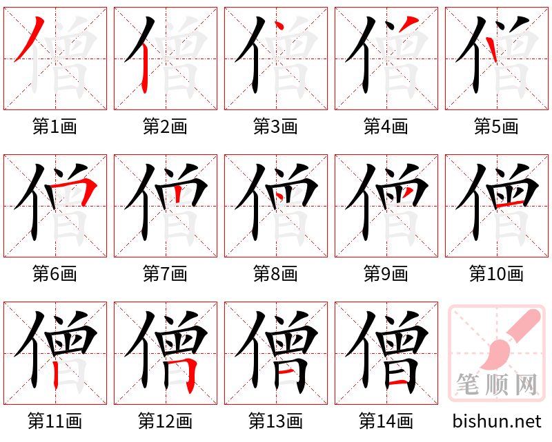 僧 笔顺规范