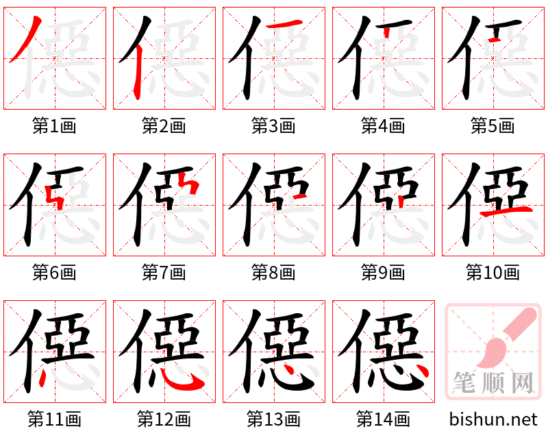 僫 笔顺规范