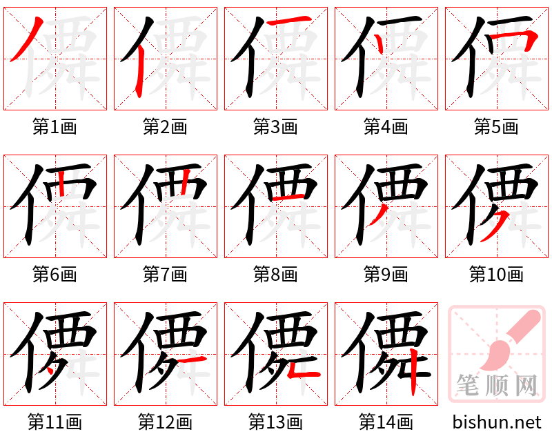 僲 笔顺规范