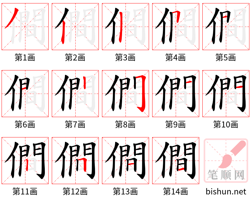 僴 笔顺规范