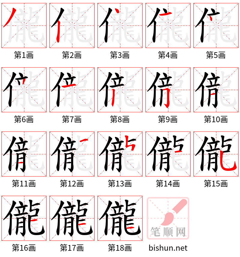 儱 笔顺规范