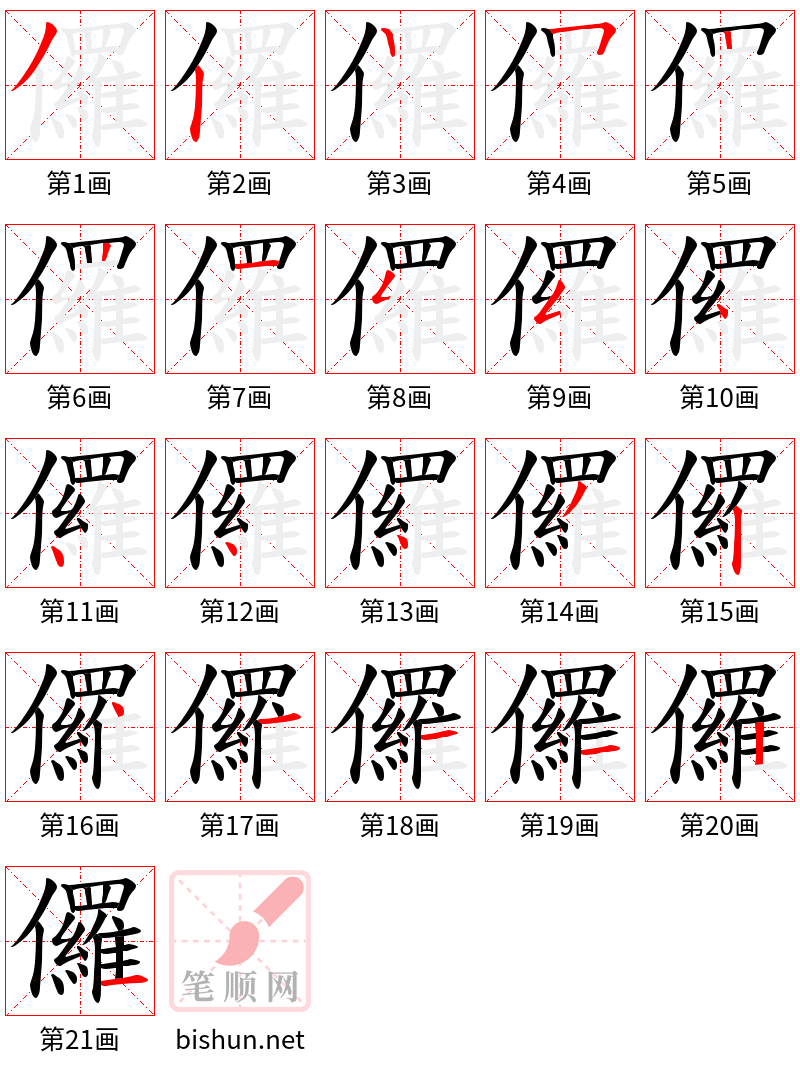 儸 笔顺规范