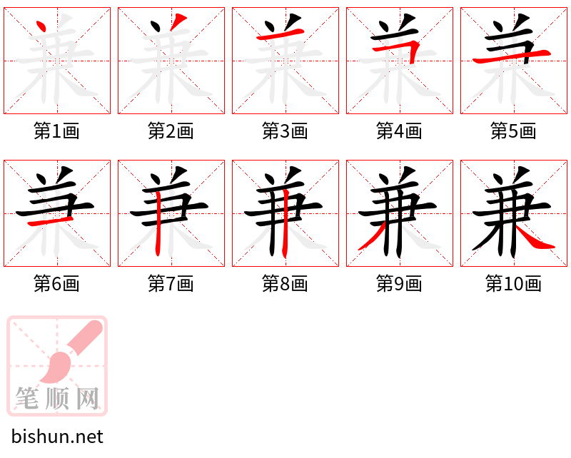 兼 笔顺规范