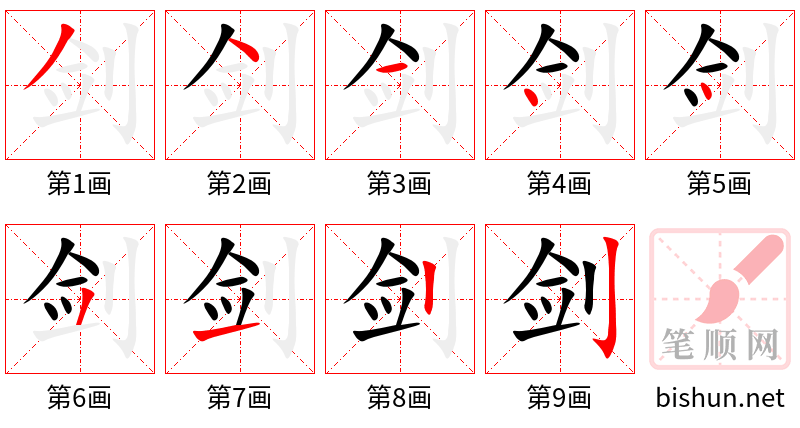 剑 笔顺规范